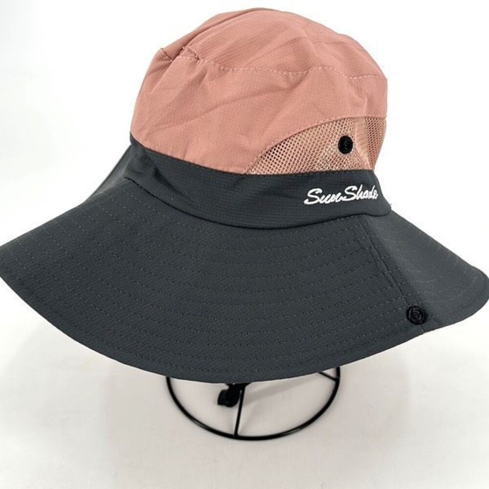 SunSeeker Women’s Sun Hat Pink‎ Gray Ponytail Hole Wide Brim One Size NWOT